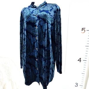 Notations Clothing Co Dark Blue Paisley Velour Cardigan‎ Sweater 1X